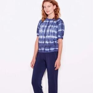 Sundry Puff Sleeve Navy Blue Tie Dye Sweatshirt NWT Size 1 S French Athleisure